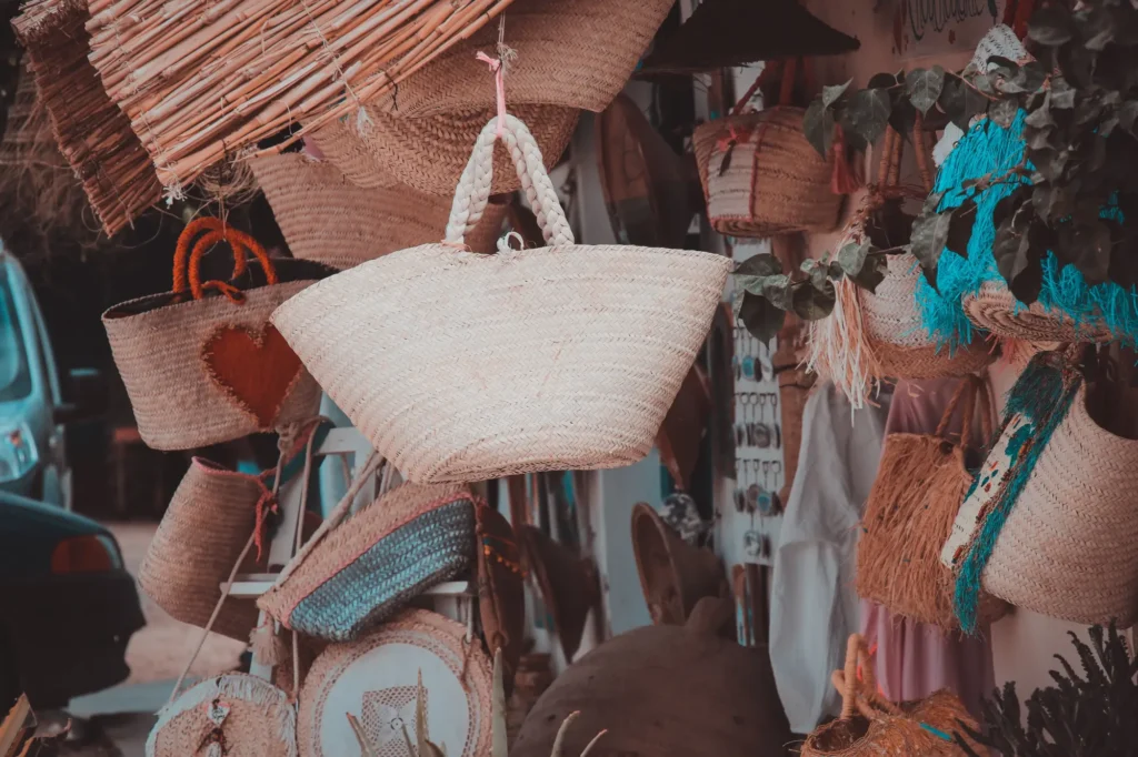 A display of reusable bags